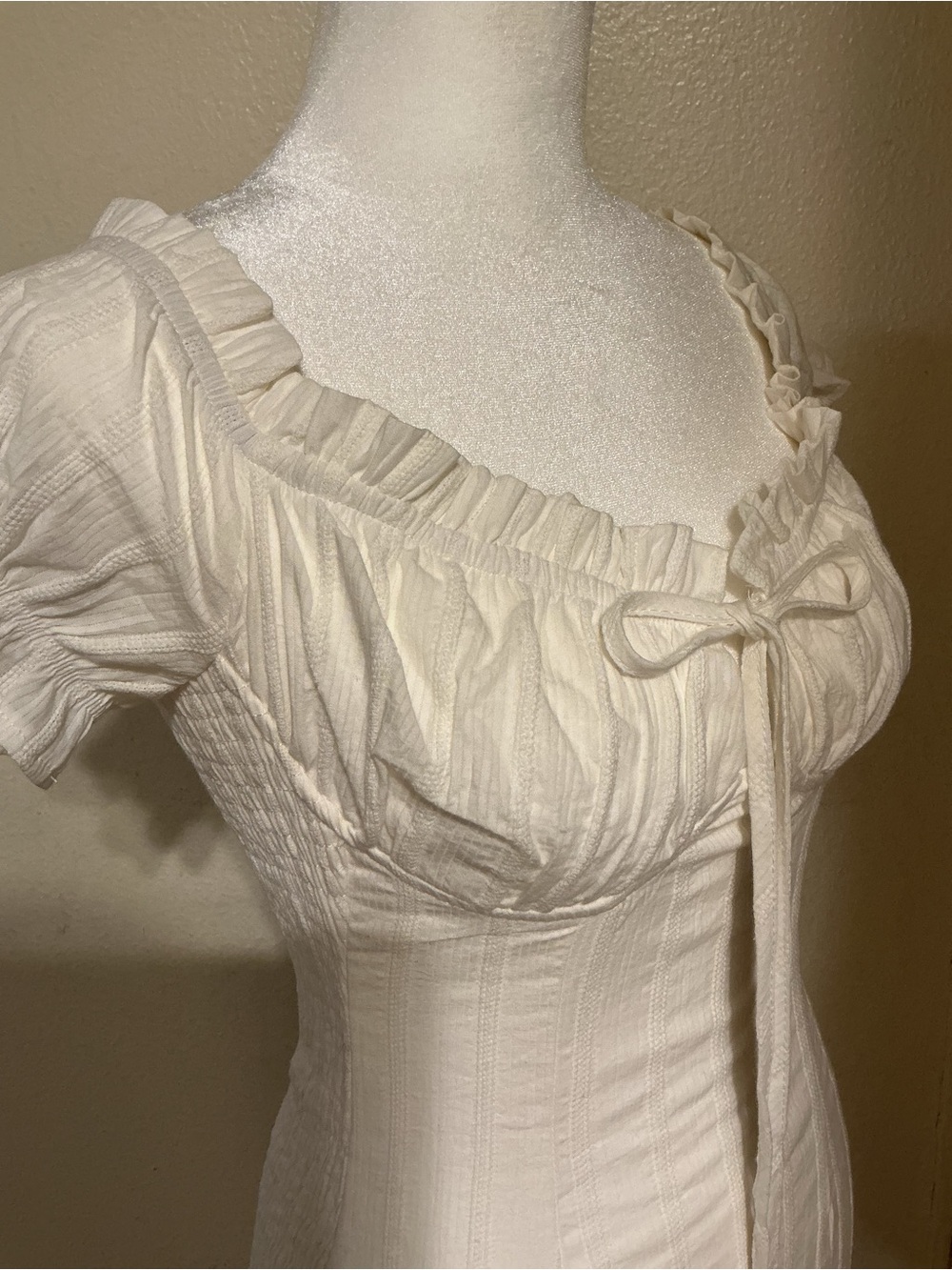 Women's Ivory Ruffled Bustier Dress with Tie Front